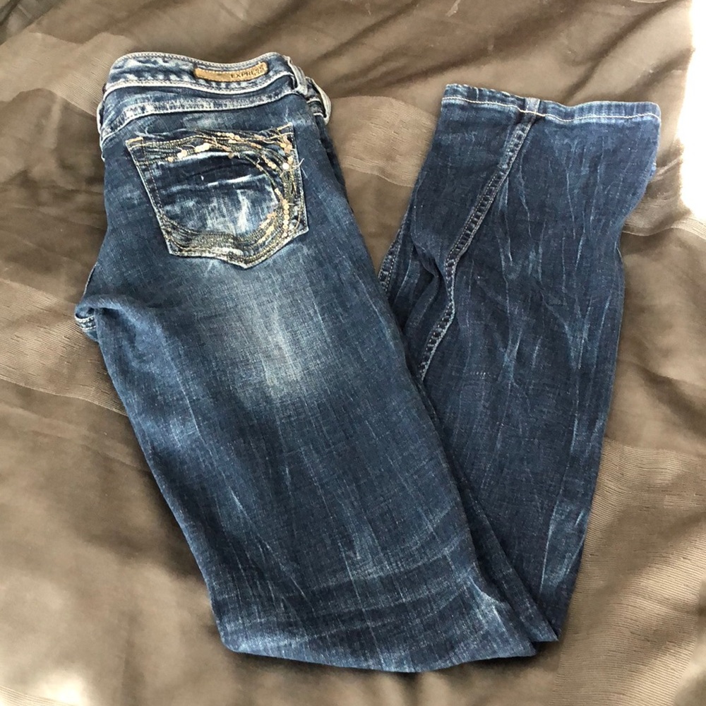 Express barely boot stretch jeans with sequins sz2